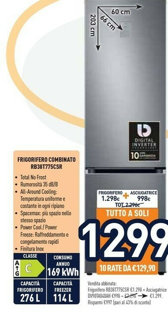 Unieuro Samsung RB38T775CSR Frigorifero Con Congelatore Libera Installazione 385 L C Argento offerta