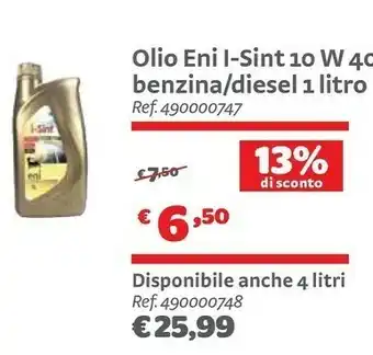 Bricocenter Olio Eni L-sint 10 W 40 Benzina offerta