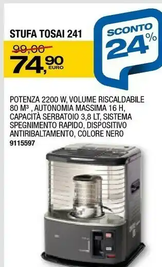Bricofer Stufa Tosai Potenza 2200 W offerta