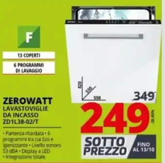 Comet Zerowatt Lavastoviglie da Incasso ZD1L38-02/T offerta