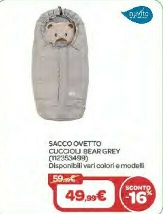 Bimbo Store Nuvita Sacco Ovetto Cuccioli Bear Grey offerta