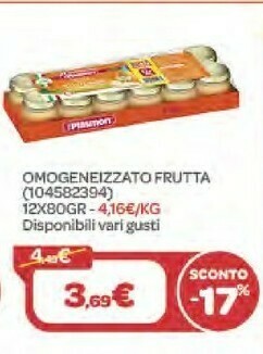 Bimbo Store Plasmon Omogeneizzato Frutta 12x80gr offerta