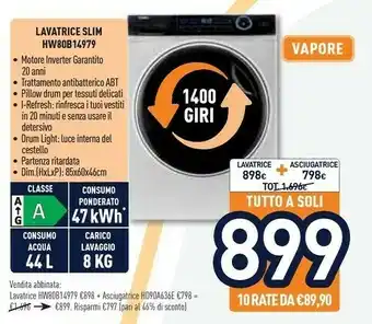 Unieuro Haier 979 HW80-B14979 Lavatrice Libera Installazione Caricamento Frontale 8 Kg 1400 Giri/min Bianco offerta
