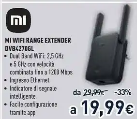 Unieuro Xiaomi Mi Wifi Range Extender DVB4270GL offerta