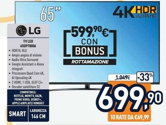 Unieuro LG 65UP78006LB TV 165,1 Cm (65") 4K Ultra HD Smart TV Wi-Fi Nero offerta