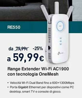 Unieuro TP-LINK RE550 Moltiplicatore Di Rete Trasmettitore Di Rete Bianco 10, 100, 1000 Mbit/s offerta