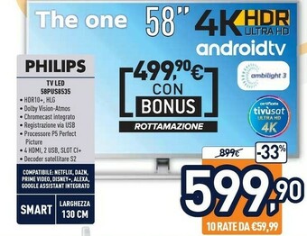 Unieuro Philips 58PUS8535/12 TV 147,3 Cm (58") 4K Ultra HD Smart TV Wi-Fi Argento offerta