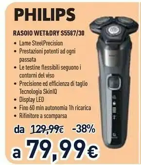 Unieuro Philips SHAVER Series 5000 S5587/39 Rasoio Elettrico Rotazione Trimmer Nero, Grigio offerta