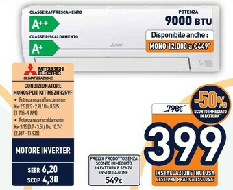 Unieuro Mitsubishi Electric MSZ-HR25VF Condizionatore Fisso Condizionatore Unità Interna Bianco offerta