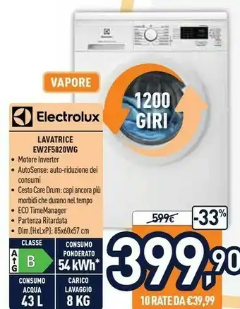 Unieuro Electrolux Lavatrice EW2F5820WG offerta