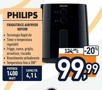 Unieuro Philips Essential HD9200/91 Friggitrice Singolo 4,1 L Indipendente 1400 W Friggitrice Ad Aria Calda Nero offerta