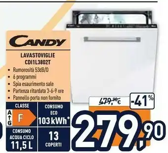 Unieuro Candy CDI 1L38-02/T Lavastoviglie A Scomparsa Totale 13 Coperti F offerta