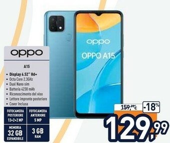 Unieuro Oppo A15 16,6 Cm (6.52") ColorOS 7.2 4G 3 GB 32 GB 4230 MAh Blu offerta