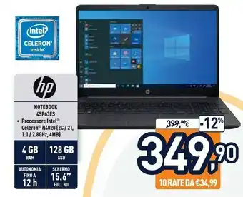 Unieuro Hp Notebook 45P63ES offerta