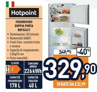 Unieuro Hotpoint BDFS 2421 Frigorifero Con Congelatore Da Incasso 218 L F Bianco offerta