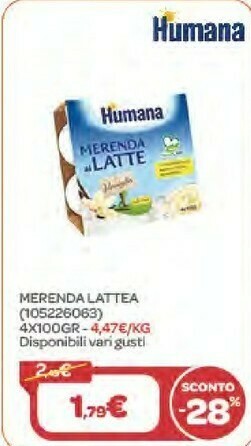 Bimbo Store Humana Merenda Latte 4x100gr offerta