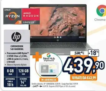 Unieuro HP Chromebook 14b-na0005nl 35,6 Cm (14") Full HD AMD Ryzen 3 8 GB DDR4-SDRAM 128 GB SSD Wi-Fi 6 (802.11ax) Chrome OS Argento offerta