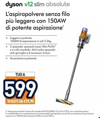 Unieuro Dyson V12 Slim Absolute Oro Senza Sacchetto offerta