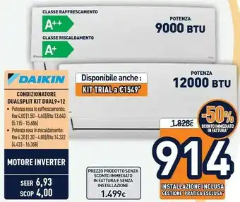 Unieuro Daikin Condizionatore Dual 9+12 offerta
