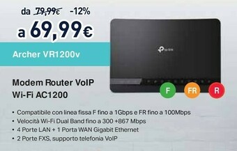 Unieuro TP-LINK VR1200v Router Cablato Nero offerta