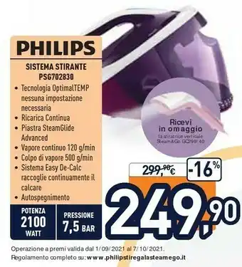 Unieuro Philips PSG7028/36 Ferro Da Stiro A Caldaia 2100 W 1,8 L SteamGlide Advanced Porpora, Bianco offerta
