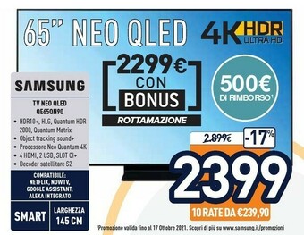 Unieuro Samsung TV Neo QLED 4K 65” QE65QN90A Smart TV Wi-Fi Titan Black 2021 offerta