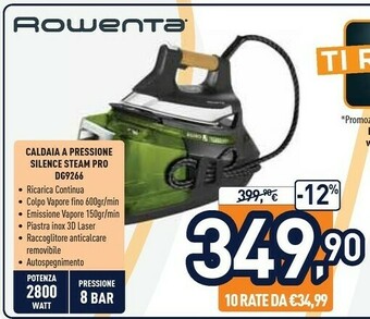 Unieuro Rowenta Silence Steam Pro DG9266 2800 W 1,3 L Microsteam 400 Soleplate Nero, Verde offerta