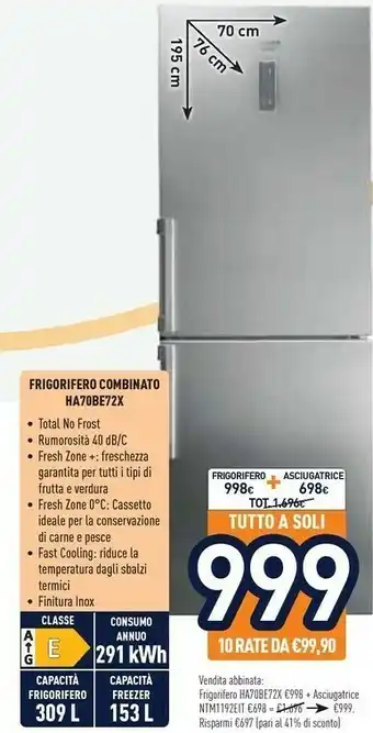 Unieuro Hotpoint HA70BE 72 X Frigorifero Con Congelatore Libera Installazione 444 L E Acciaio Inossidabile offerta
