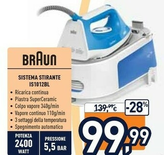 Unieuro Braun CareStyle 1 IS 1012 BL 2400 W 1,5 L Ceramica Blu, Bianco offerta