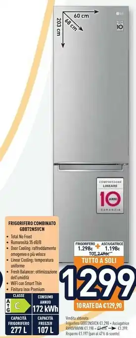 Unieuro LG GBB72NSVCN.ANSQEUR Frigorifero Con Congelatore Libera Installazione 384 L C Acciaio Inossidabile offerta