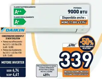 Unieuro Daikin Condizionatore Monospilt 25 New Evolution offerta