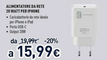 Unieuro Cellularline Alimentatore Da Rete 20 Watt Per Iphone offerta