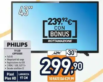 Unieuro Philips 5500 Series 43PFS5505/12 TV 109,2 Cm (43") Full HD Nero offerta
