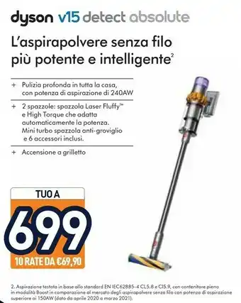 Dyson V15 Detect Absolute Senza Sacchetto Nichel, Giallo