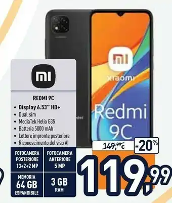 Unieuro Xiaomi Redmi 9C 16,6 Cm (6.53") Doppia SIM Android 10.0 4G Micro-USB 3 GB 64 GB 5000 MAh Grigio offerta
