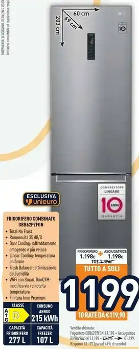 Unieuro LG Frigorifero GBB62PZFGN offerta