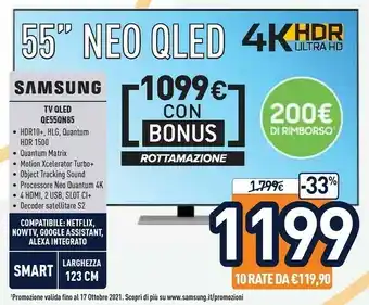 Unieuro Samsung TV Neo QLED 4K 55” QE55QN85A Smart TV Wi-Fi Eclipse Silver 2021 offerta