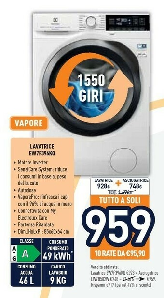 Unieuro Electrolux Lavatrice EW7F396KQ offerta