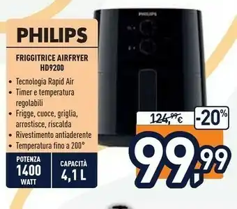 Unieuro Philips Essential HD9200/91 Friggitrice Singolo 4,1 L Indipendente 1400 W Friggitrice Ad Aria Calda Nero offerta