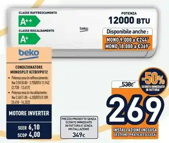 Unieuro Beko Condizionatore Monospilt KITBIVP012 offerta