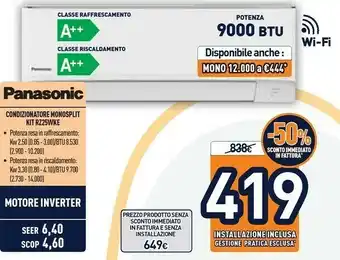 Unieuro Panasonic Condizionatore Monospilt Kit RZ25WKE offerta