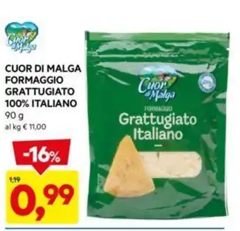 DPiù CUOR DI MALGA FORMAGGIO GRATTUGIATO 100% ITALIANO 90 g offerta