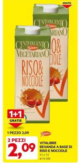 DPiù VITALIBRE BEVANDA A BASE DI RISO E NOCCIOLE 1 l +1 l offerta