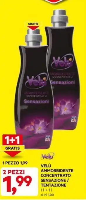 DPiù VELÙ AMMORBIDENTE CONCENTRATO SENSAZIONE/ TENTAZIONE 1 l + 1 l offerta