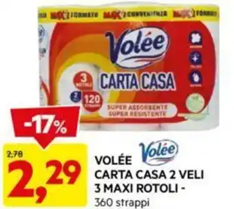 DPiù VOLÉE CARTA CASA 2 VELI 3 MAXI ROTOLI - 360 strappi offerta