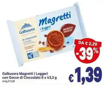 A&O Galbusera Magretti i Leggeri con Gocce di Cioccolato 6x43,3g offerta