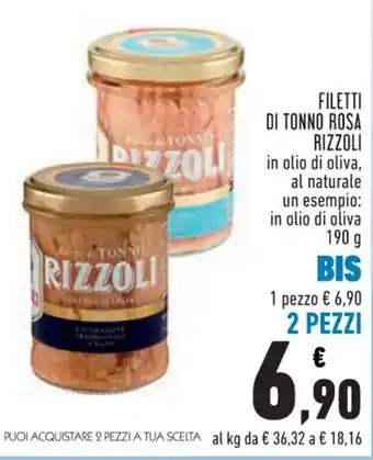 Conad City FILETTI DI TONNO ROSA RIZZOLI in olio di oliva, al naturale 190 g offerta