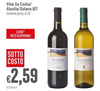 Pan Vino Sa Costa/ Alustia/Solana IGT Cantine jerzu cl.75 offerta