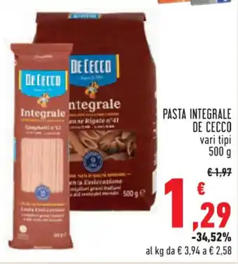 Conad City PASTA INTEGRALE DE CECCO vari tipi 500 g offerta