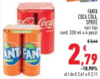 Conad City FANTA COCA COLA, SPRITE vari tipi conf. 330 ml x 4 pezzi offerta